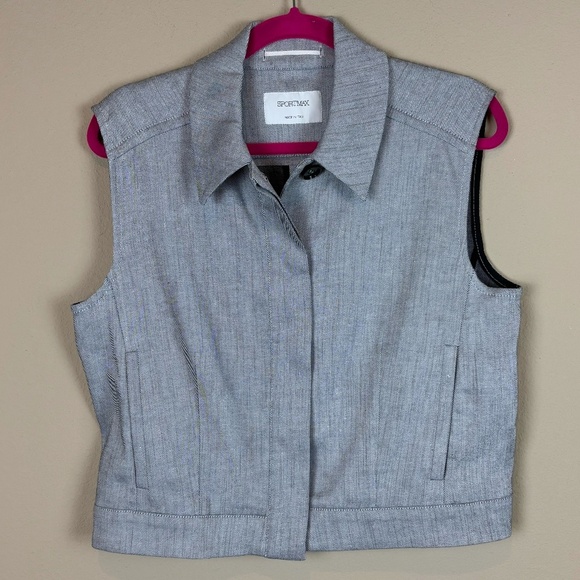 MaxMara SportMax Gray/Black Linen/Cotton Gilet Vest Jacket w/ Hidden Buttons - Picture 1 of 12